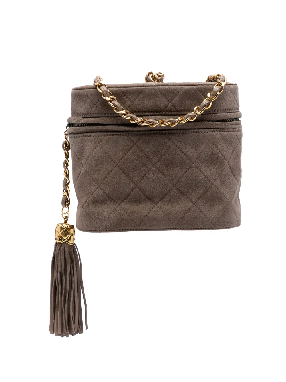 Pre-owned Chanel 1989-1991 Quilted Suede Tassel Vanity Bag Crossbody Bag In Brown