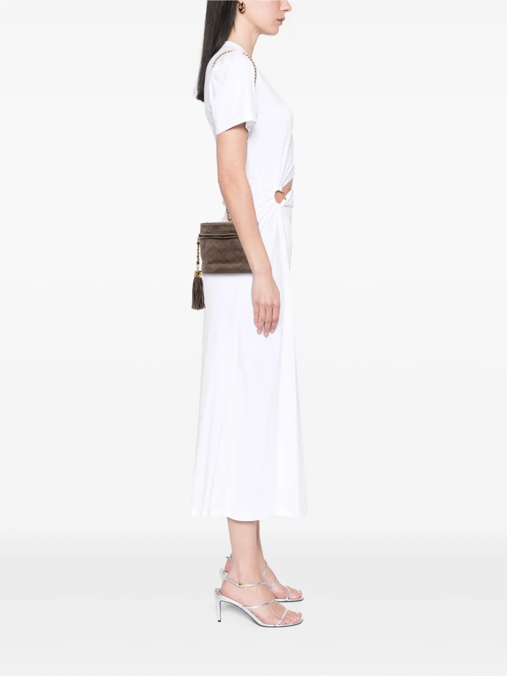 Pre-owned Chanel 1989-1991 Quilted Suede Tassel Vanity Bag Crossbody Bag In Brown