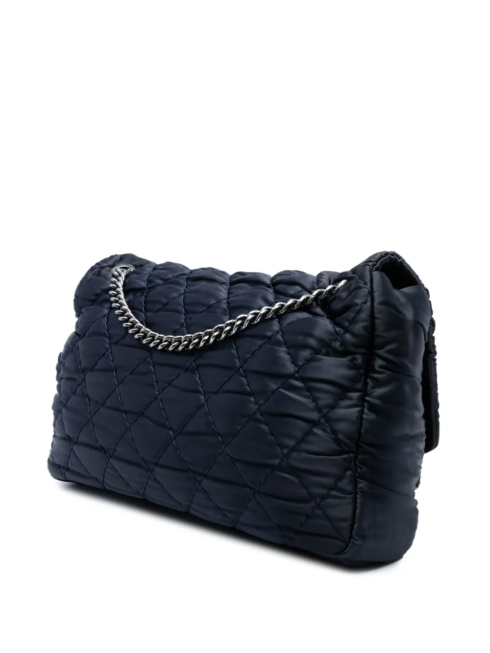 Pre-owned Chanel 2009-2010 Extra Large Cc Quilted Satin Single Flap Shoulder Bag In Blue