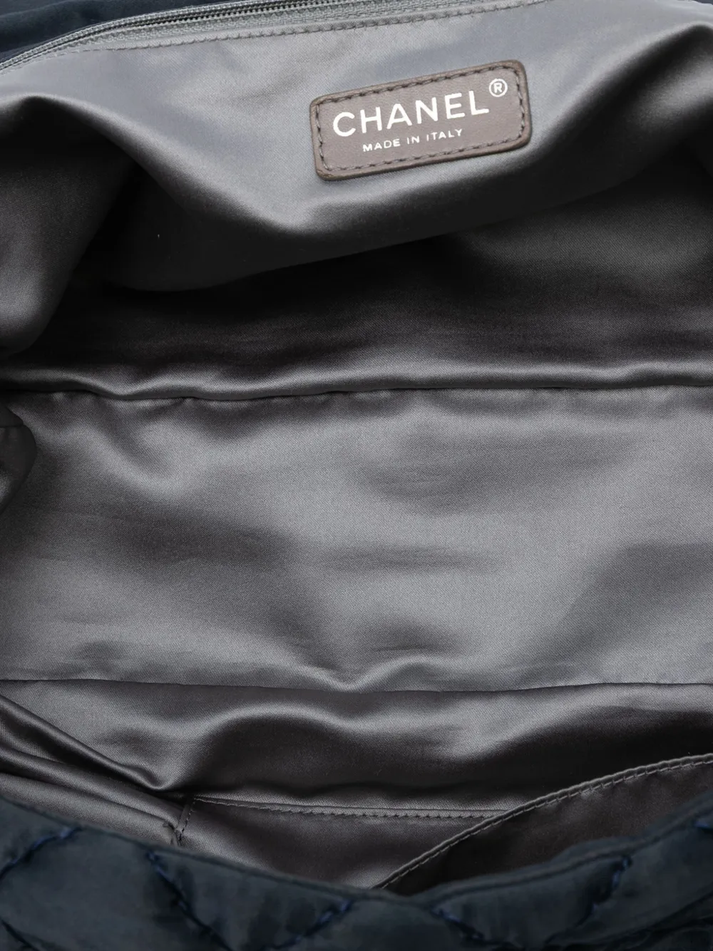 Pre-owned Chanel 2009-2010 Extra Large Cc Quilted Satin Single Flap Shoulder Bag In Blue
