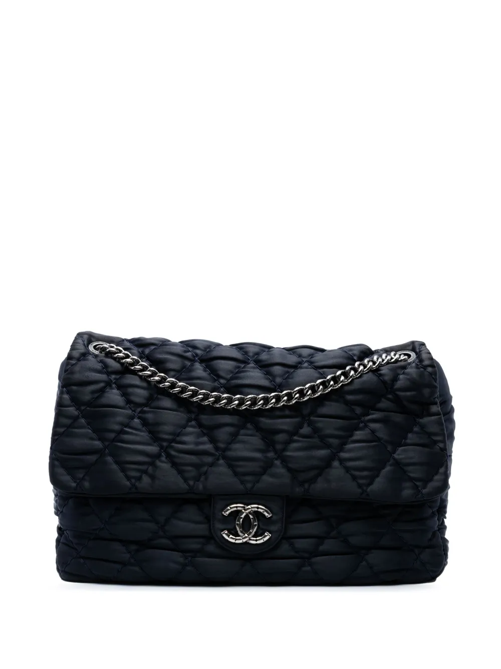 CHANEL Pre-Owned 2009-2010 Extra Large CC Quilted Satin Single Flap shoulder bag - Blu