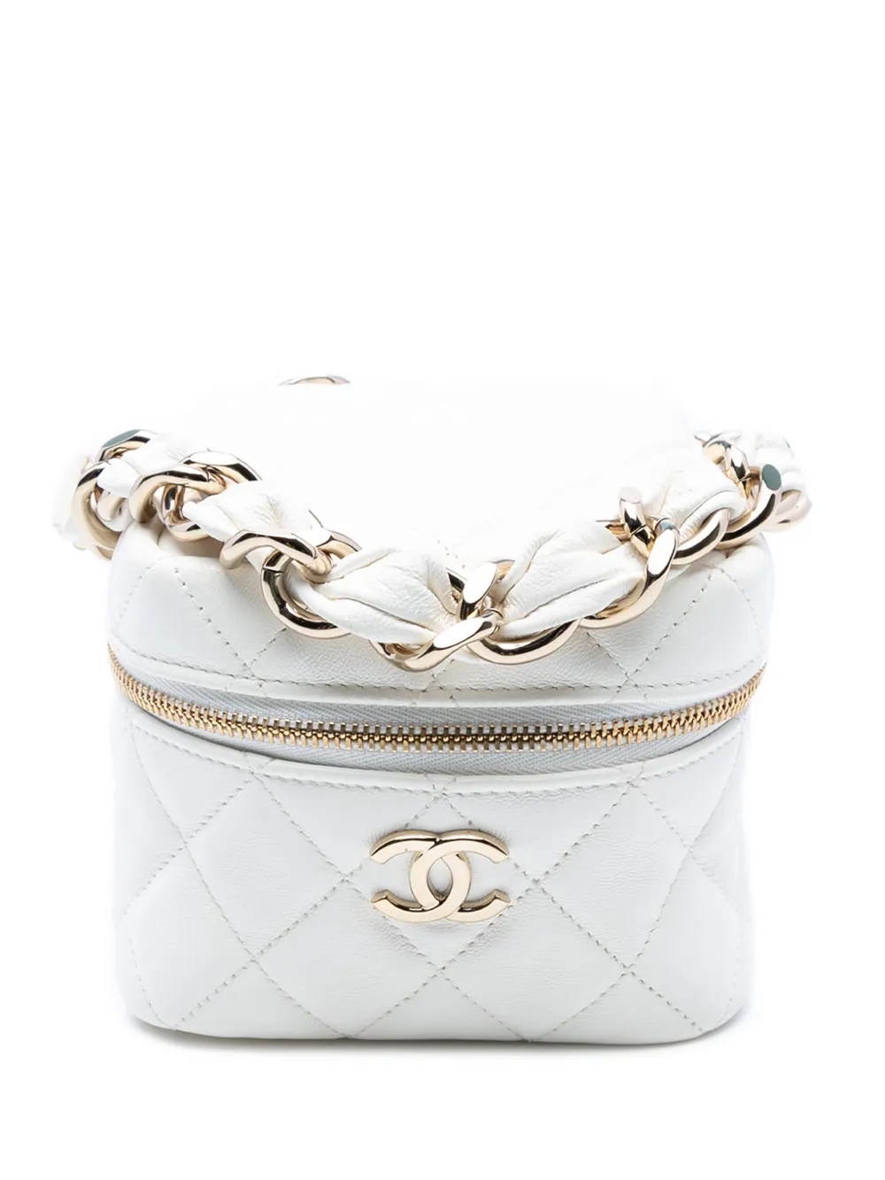 CHANEL Pre-Owned 2021 Quilted Lambskin Cube Chain Wristlet Case vanity bag | White | Image 1