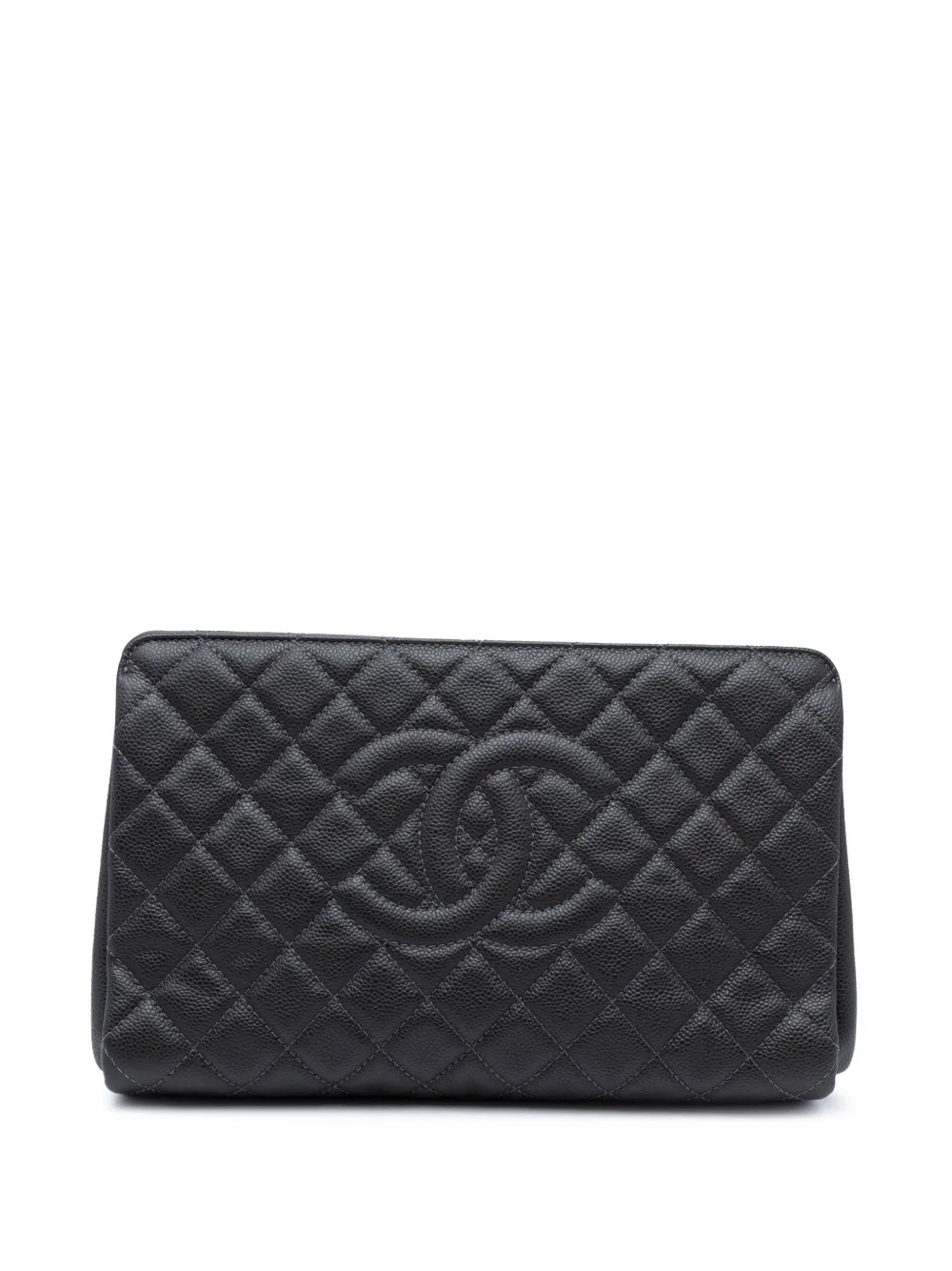 CHANEL Pre-Owned 2014-2015 Large CC Quilted Caviar CC clutch bag - Nero