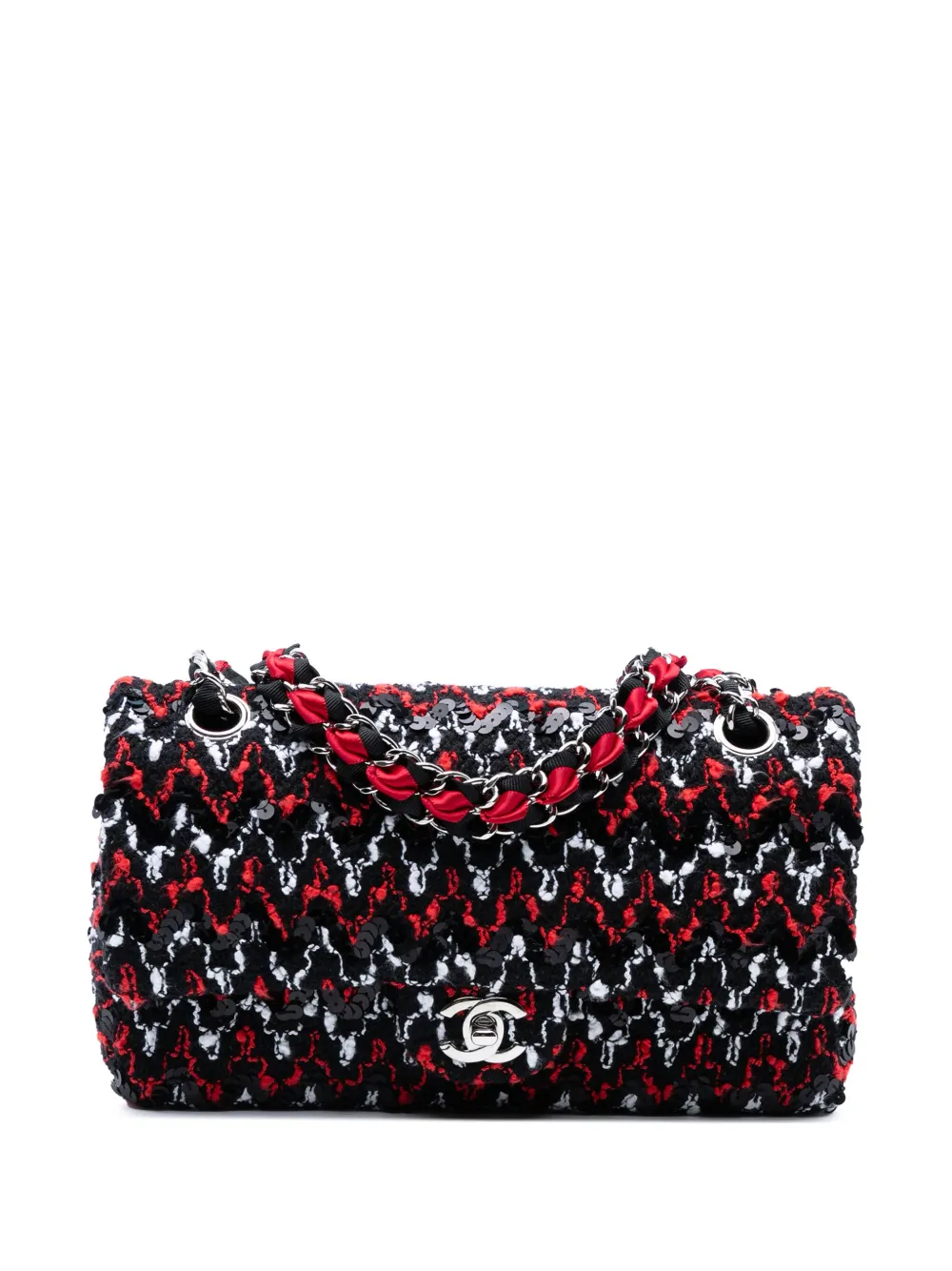 CHANEL Pre-Owned 2009-2010 ミディアム クラシック スパンコール ツイード ダブルフラップ ショルダーバッグ -