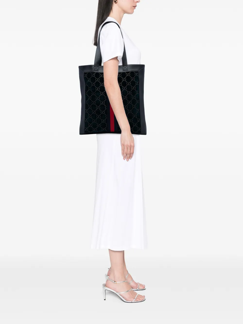 Pre-owned Gucci 2016-2025 Large Gg Velvet Web Ophidia Tote Bag In Blue