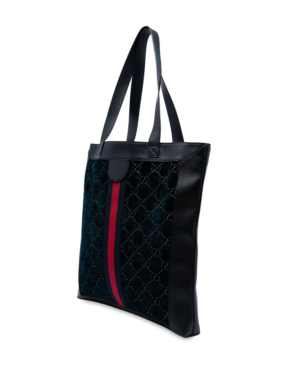 Pre-owned Gucci 2016-2025 Large Gg Velvet Web Ophidia Tote Bag In Blue
