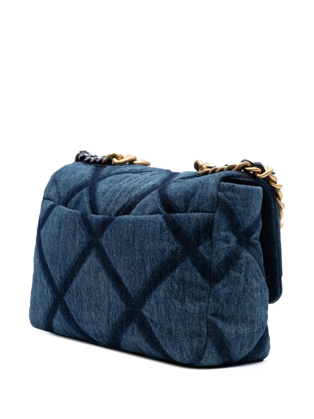 Pre-owned Chanel 2021-2025 Large Denim 19 Flap Satchel In Blue
