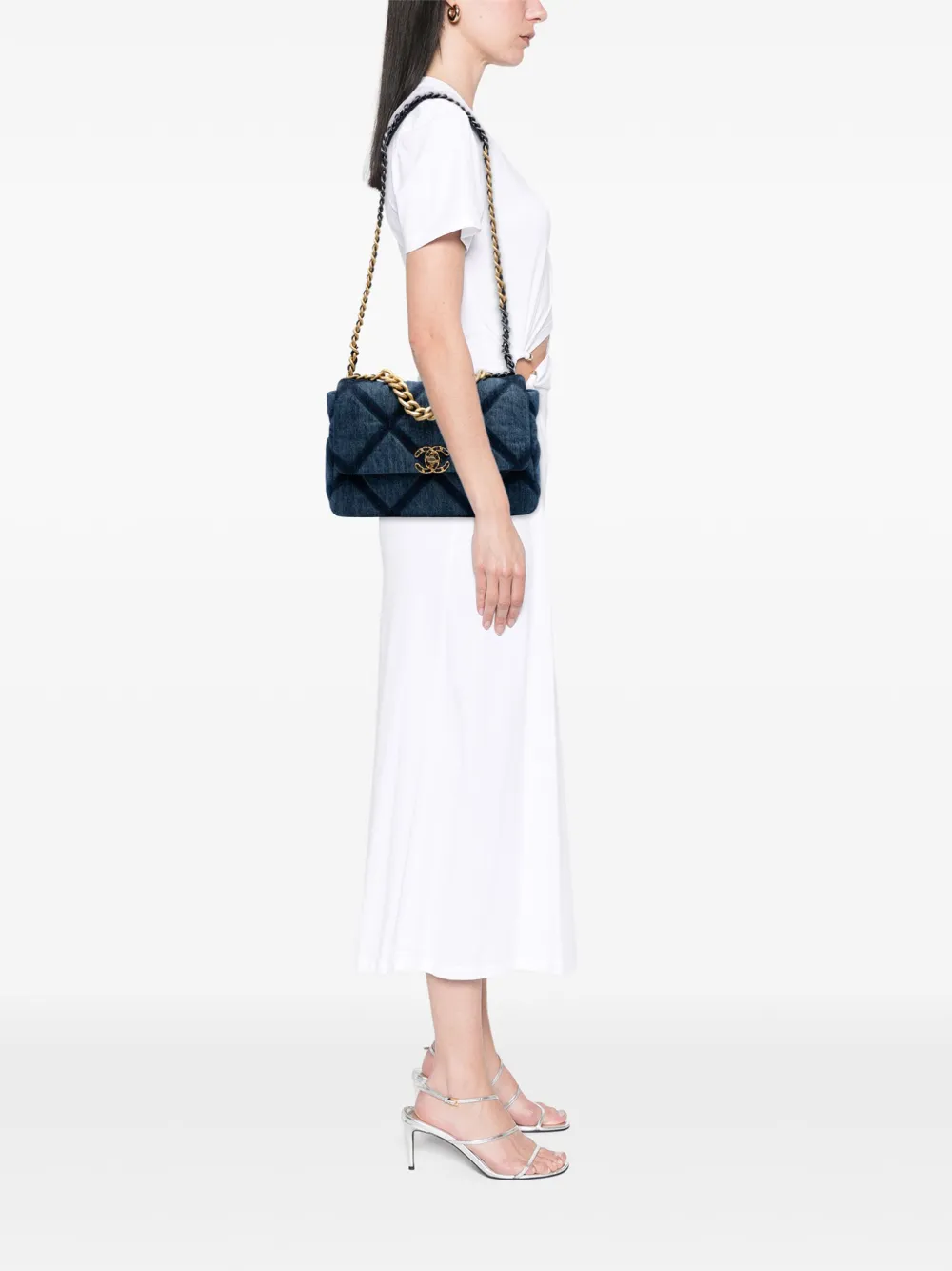 Pre-owned Chanel 2021-2025 Large Denim 19 Flap Satchel In Blue