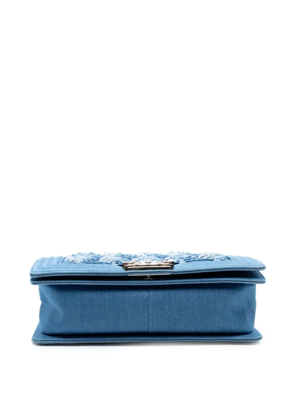 Pre-owned Chanel 2019 Old Medium Pleated Denim Boy Flap Crossbody Bag In Blue