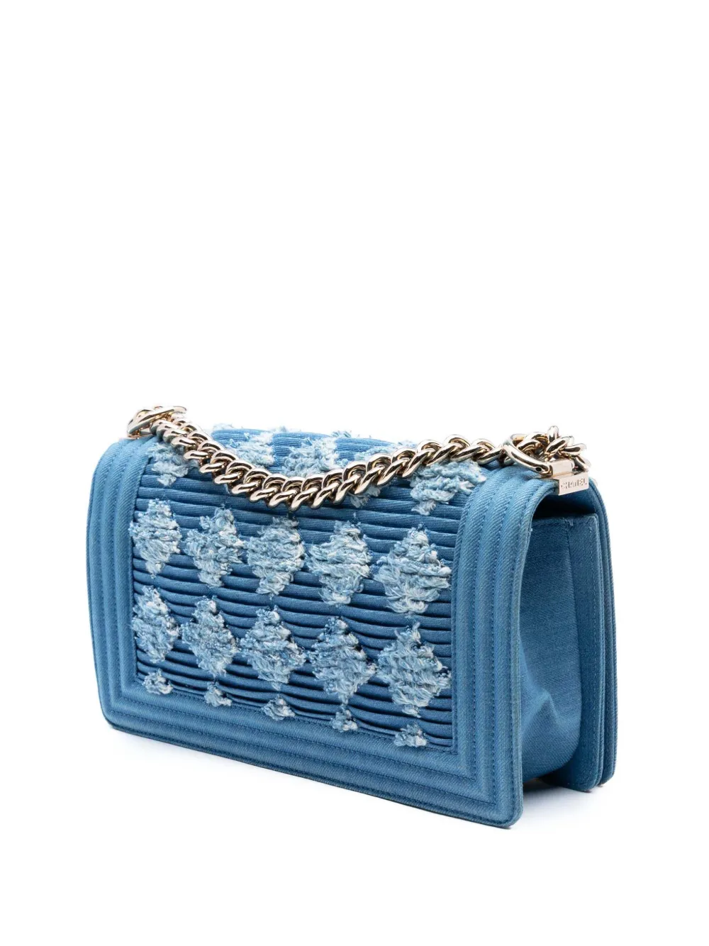 Pre-owned Chanel 2019 Old Medium Pleated Denim Boy Flap Crossbody Bag In Blue