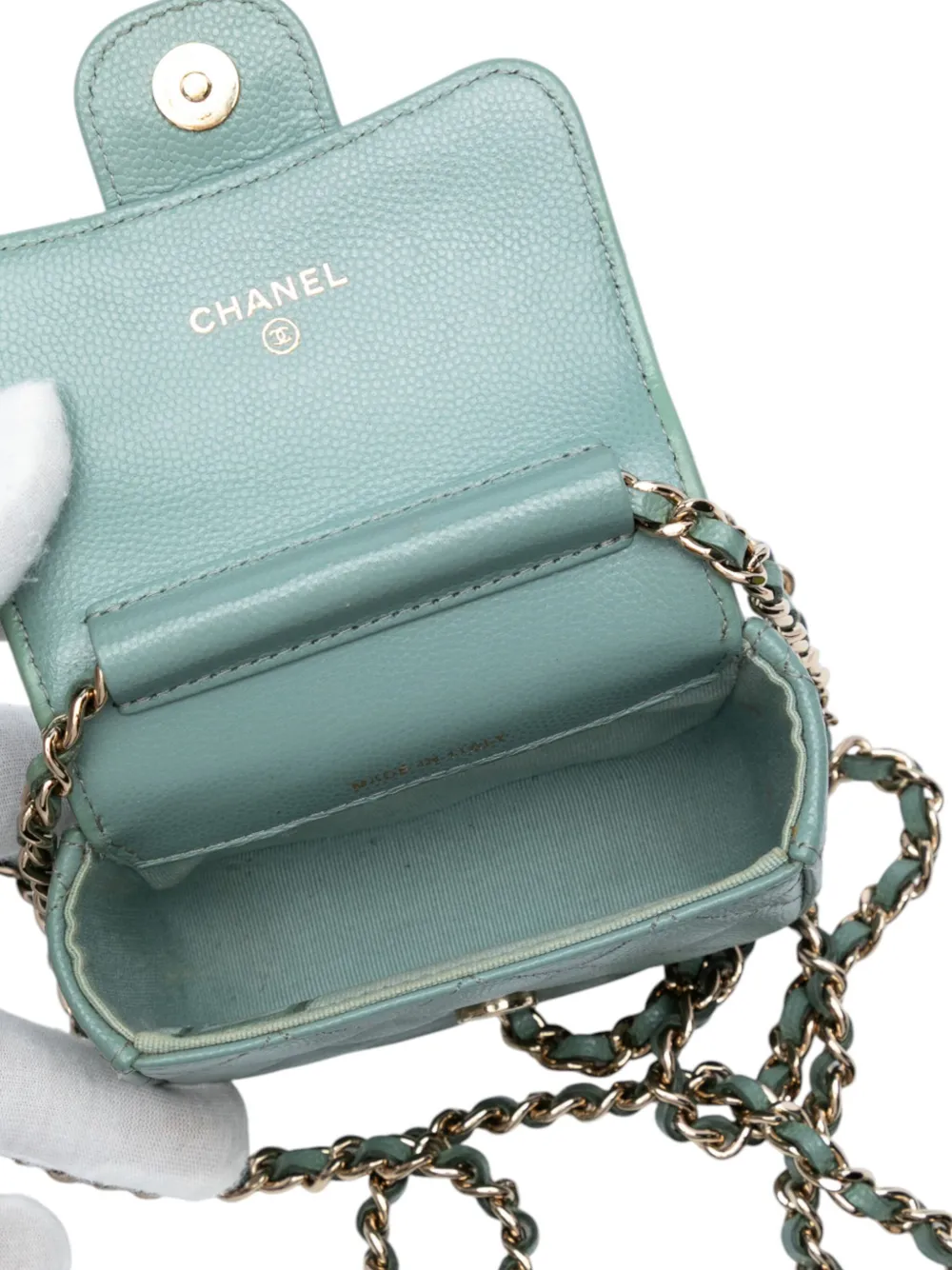 Pre-owned Chanel 2021 Micro Mini Classic Caviar Single Flap Crossbody Bag In Green