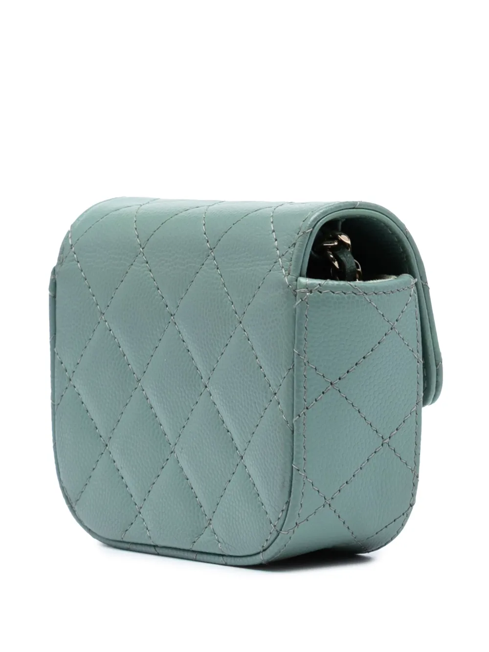 Pre-owned Chanel 2021 Micro Mini Classic Caviar Single Flap Crossbody Bag In Green