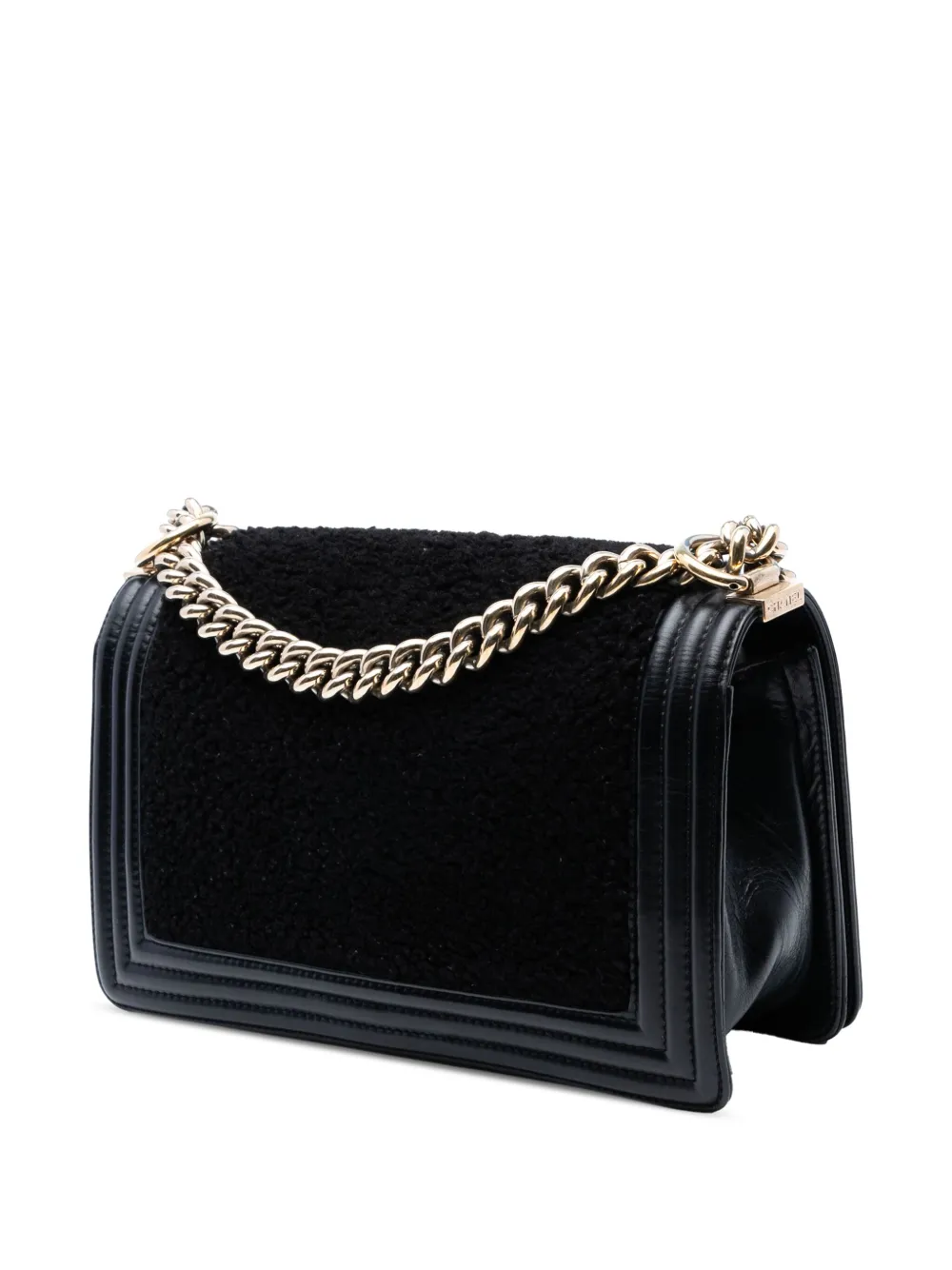 Pre-owned Chanel 2016-2017 Old Medium Shearling Boy Flap Crossbody Bag In Black