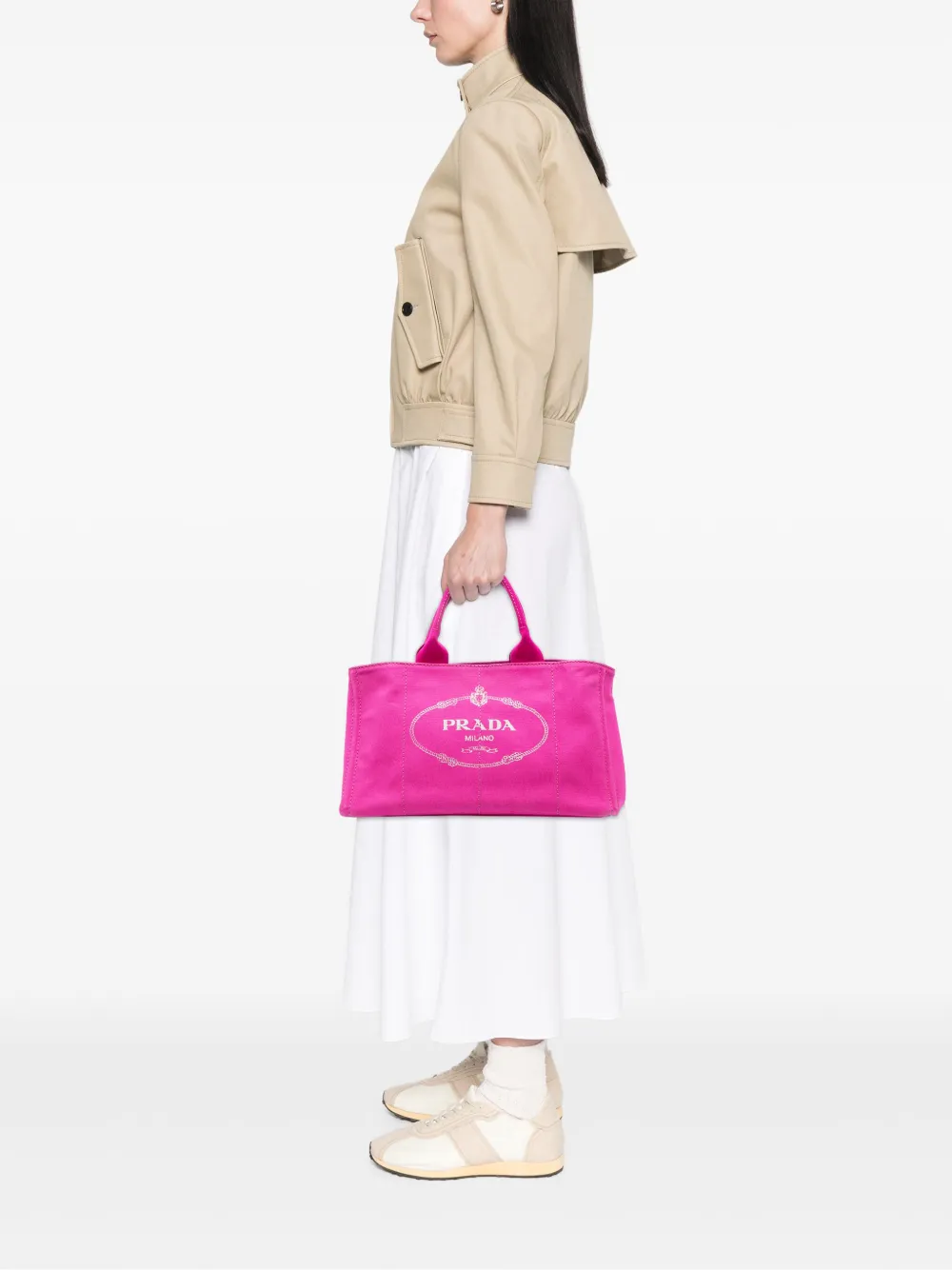 Pre-owned Prada 2013-2025 Large Canvas Canapa Logo Satchel In Pink