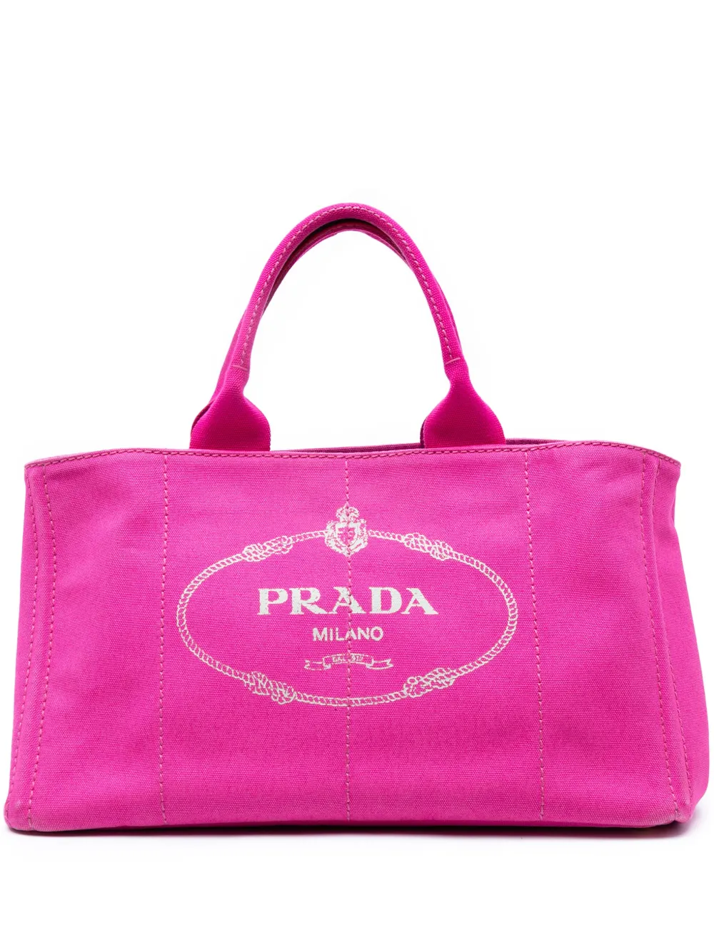 Pre-owned Prada 2013-2025 Large Canvas Canapa Logo Satchel In Pink