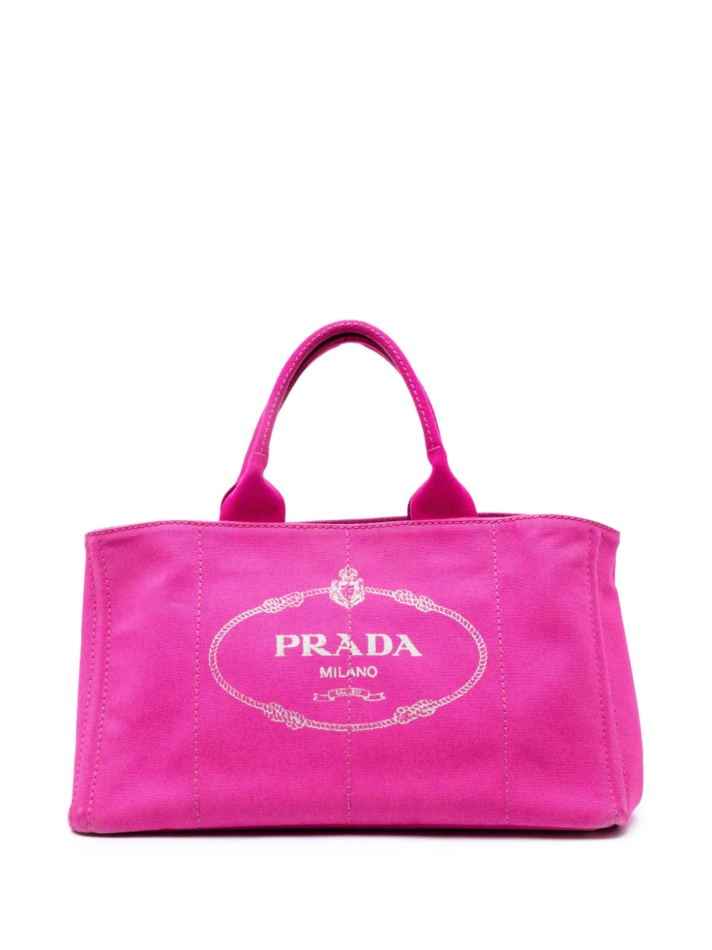 Prada Pre-Owned 2013-2025 ラージ キャンバス カナパ ロゴ サッチェルバッグ - ピンク Prada Pre-Owned 2013-2025 ラージ キャンバス カナパ ロゴ サッチェルバッグ - ピンク