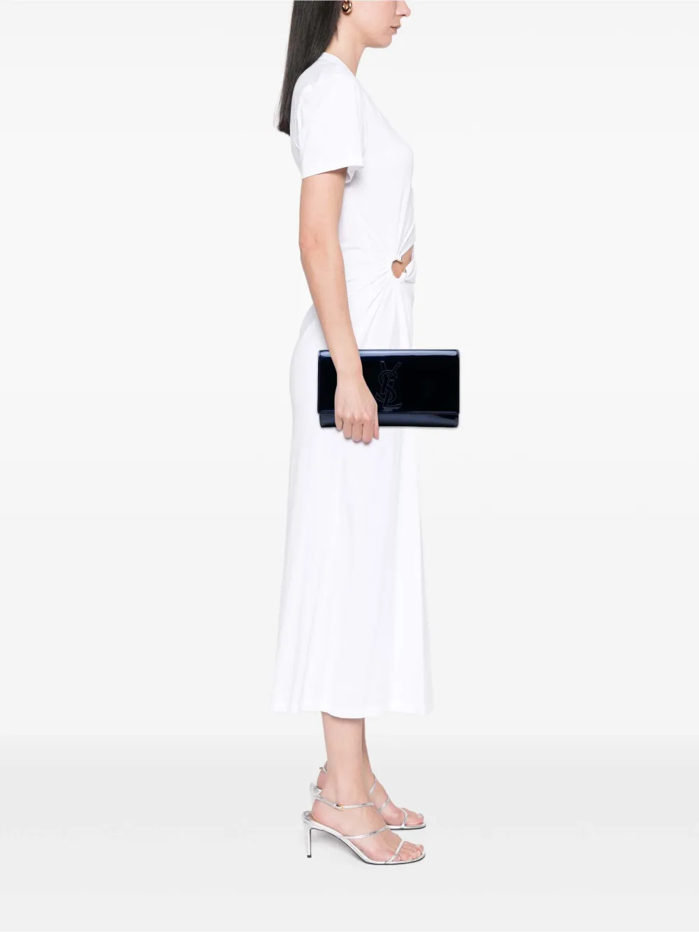 Pre-owned Saint Laurent 2012-2025 Large Patent Belle De Jour Clutch Bag In Blue