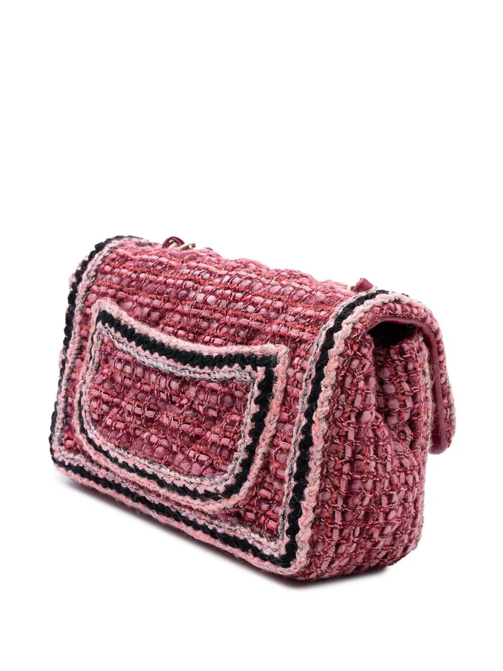 Pre-owned Chanel 2018-2019 Mini Braided Classic Tweed Single Flap Crossbody Bag In Red