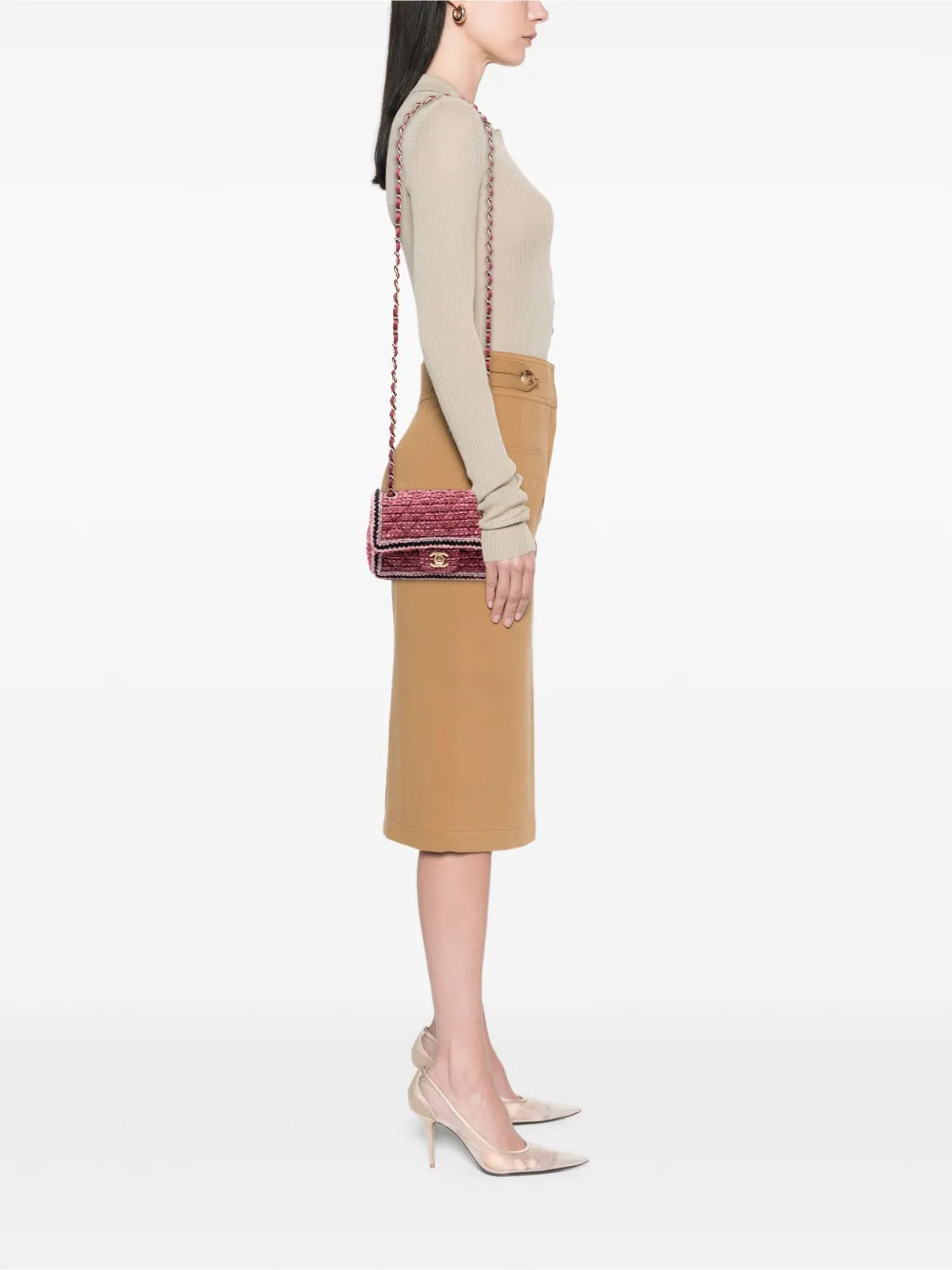 Pre-owned Chanel 2018-2019 Mini Braided Classic Tweed Single Flap Crossbody Bag In Red