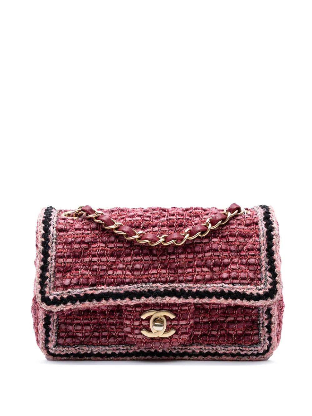 Pre-owned Chanel 2018-2019 Mini Braided Classic Tweed Single Flap Crossbody Bag In Red