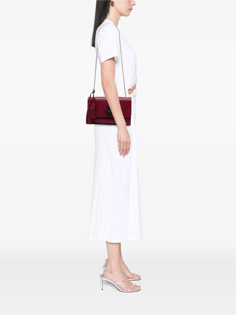 Pre-owned Gucci 2016-2025 Medium Leather Miss Bamboo Crossbody Bag In Red
