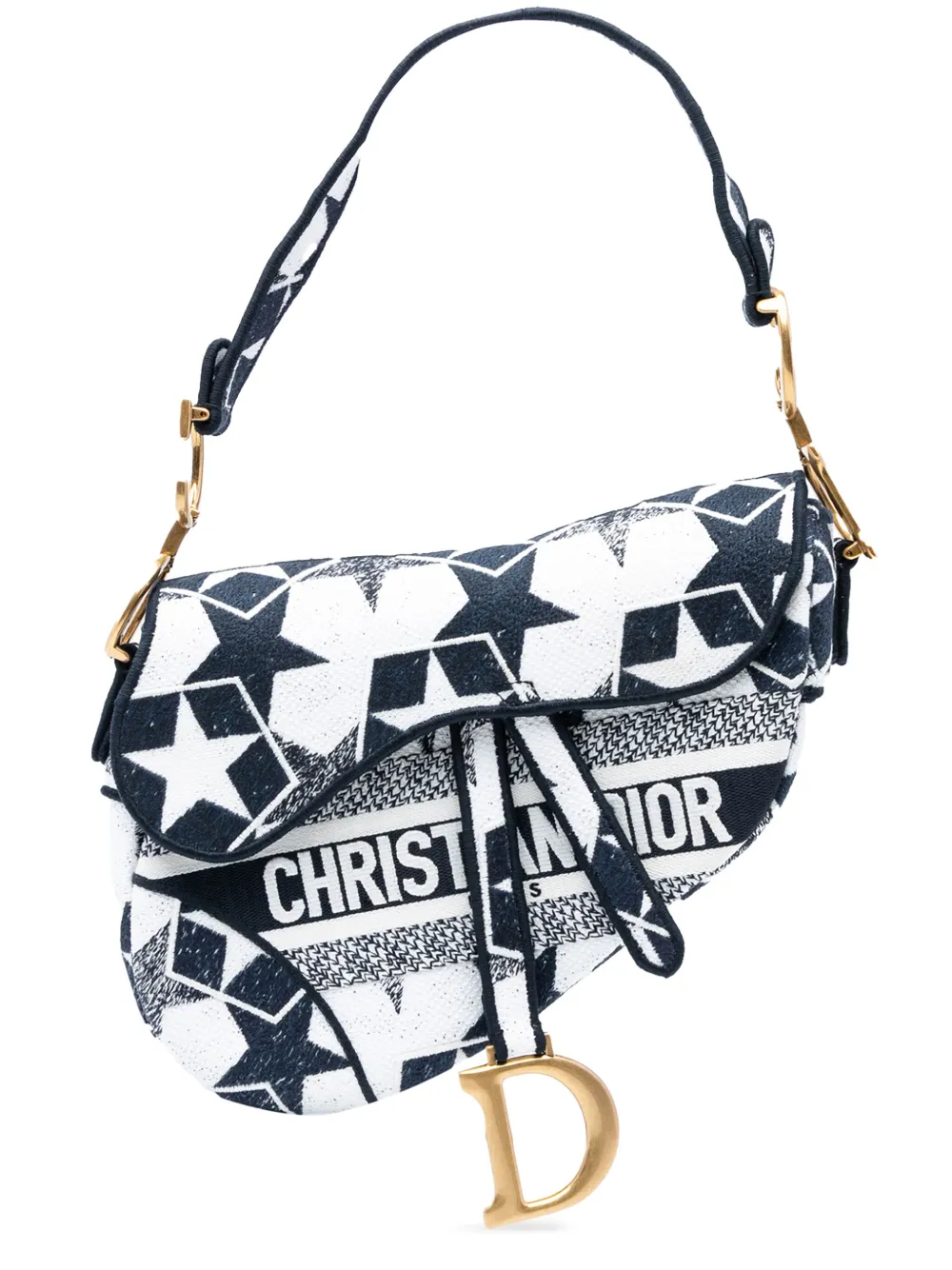 Christian Dior Pre-Owned 2021 エンブロイダリー キャンバス スター サドル ショルダーバッグ - ホワイト Christian Dior Pre-Owned 2021 エンブロイダリー キャンバス スター サドル ショルダーバッグ - ホワイト