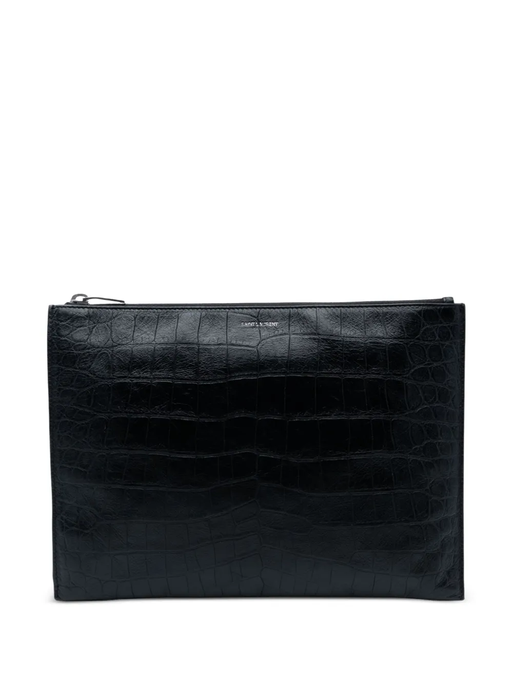 Saint Laurent Pre-Owned 2016 Crocodile Embossed Leather Zipped Tablet Holder clutch bag | Black | Image 1