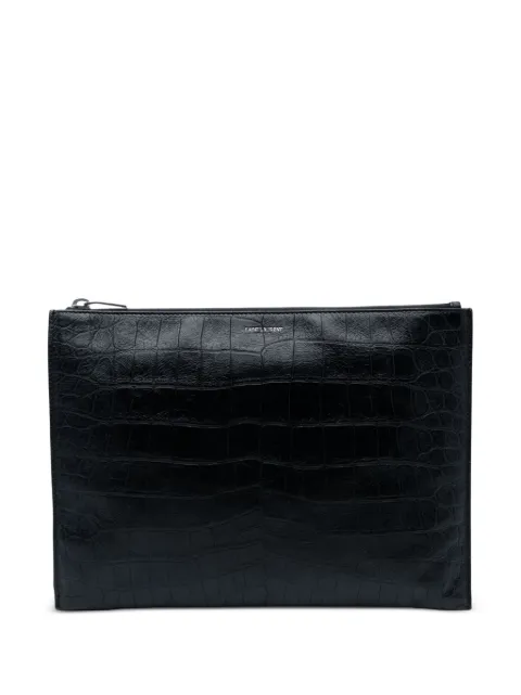 Saint Laurent Pre-Owned 2016 Crocodile Embossed Leather Zipped Tablet Holder clutch bag