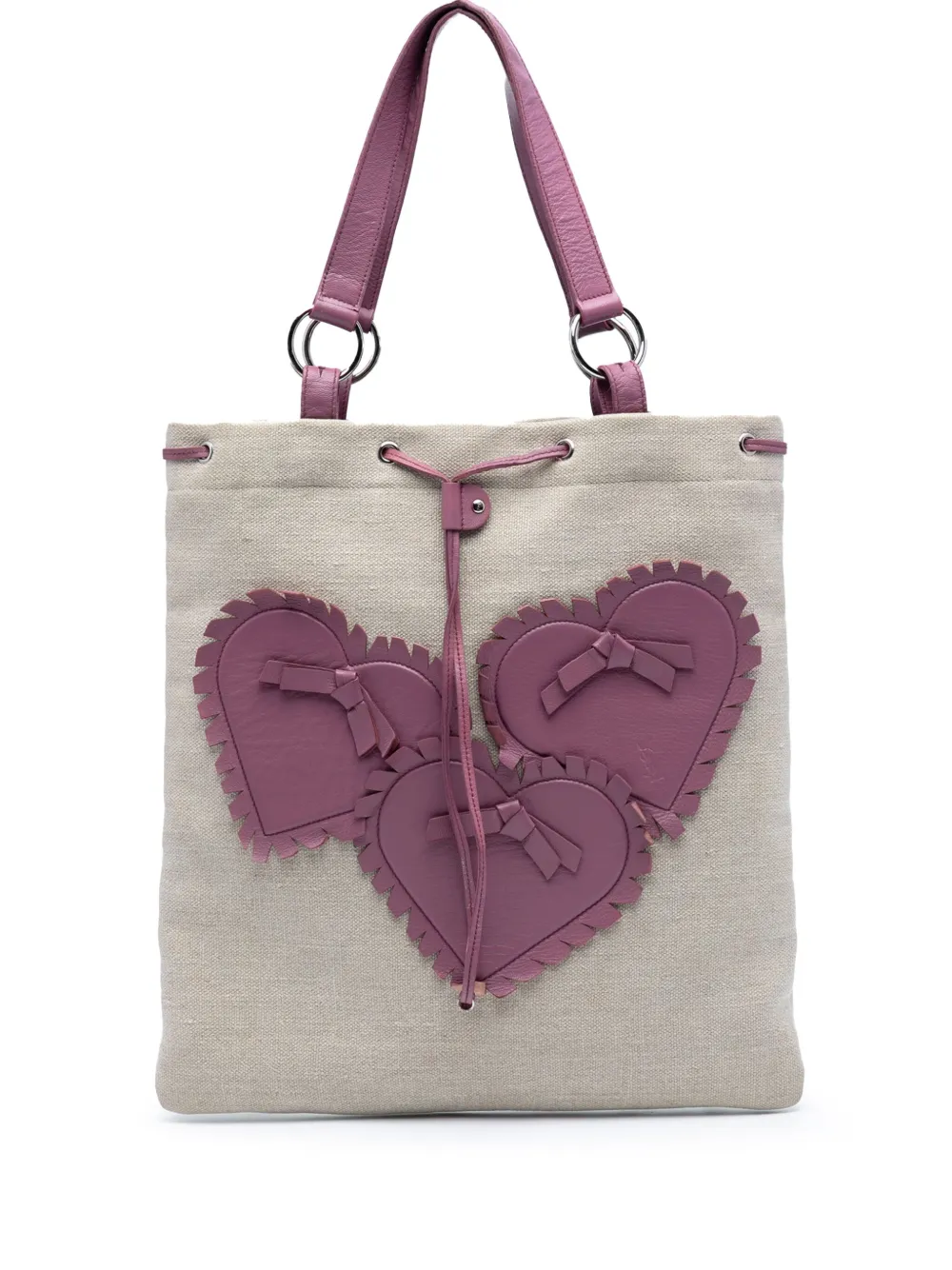 Pre-owned Saint Laurent 2000-2012 Canvas Fringed Heart Applique Tote Bag In Brown