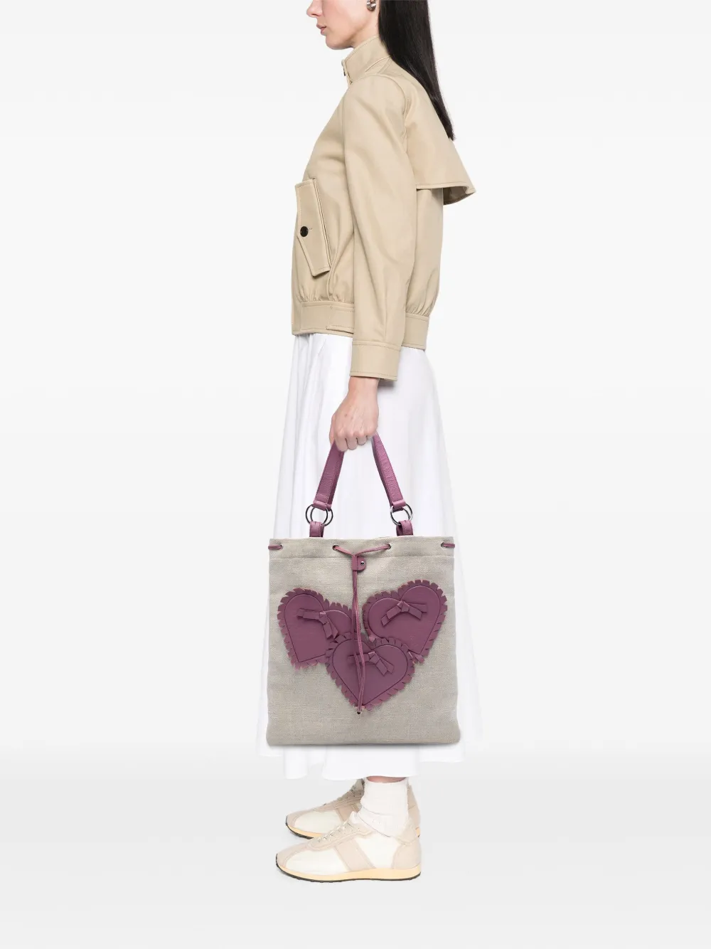 Pre-owned Saint Laurent 2000-2012 Canvas Fringed Heart Applique Tote Bag In Brown