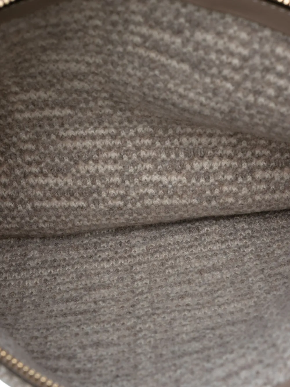 Pre-owned Fendi 2010-2025 Large Woven Fabric And Calfskin Ff Flat Pouch In Gray