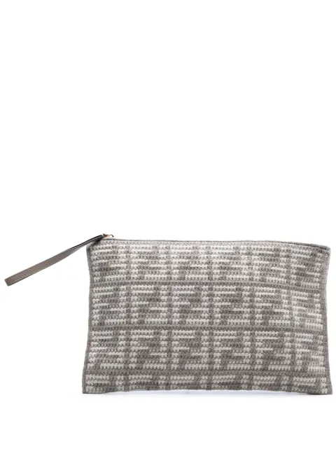 Fendi Pre-Owned 2010-2025 Large Woven Fabric and Calfskin FF Flat pouch