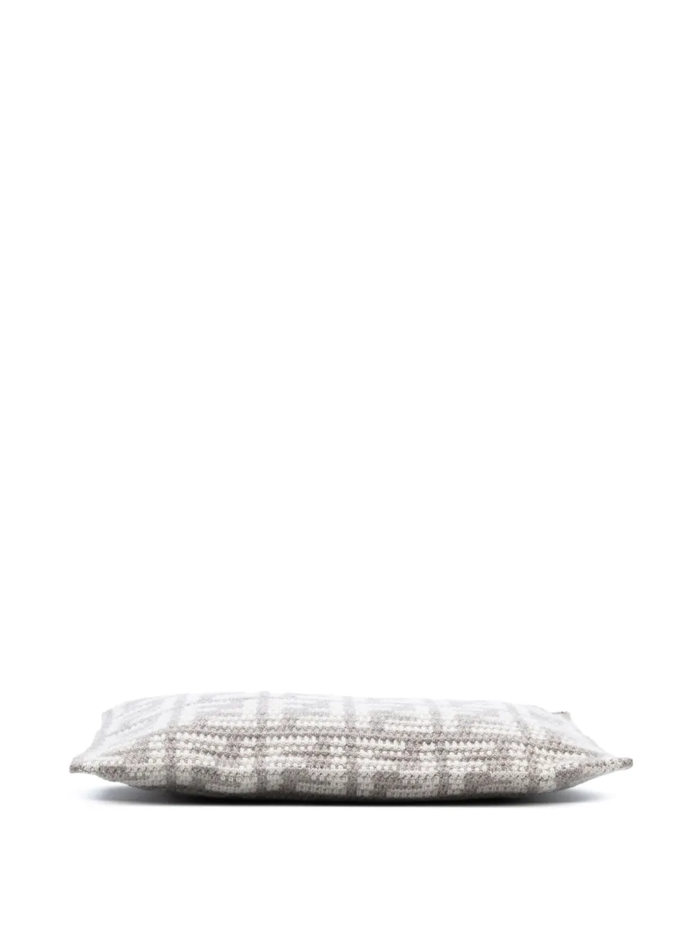 Pre-owned Fendi 2010-2025 Large Woven Fabric And Calfskin Ff Flat Pouch In Gray