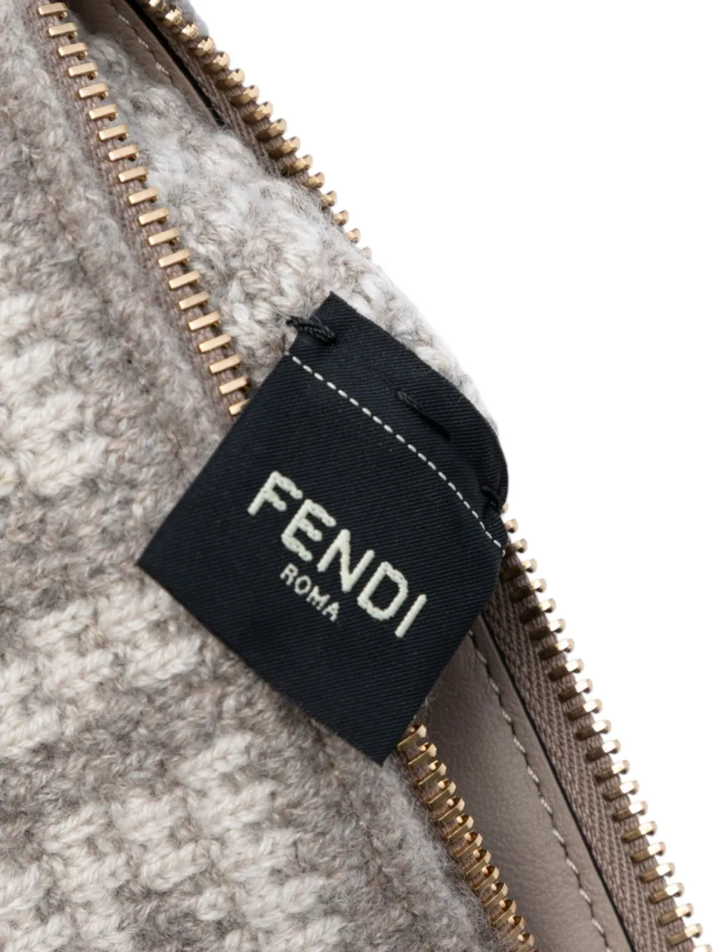 Pre-owned Fendi 2010-2025 Large Woven Fabric And Calfskin Ff Flat Pouch In Gray