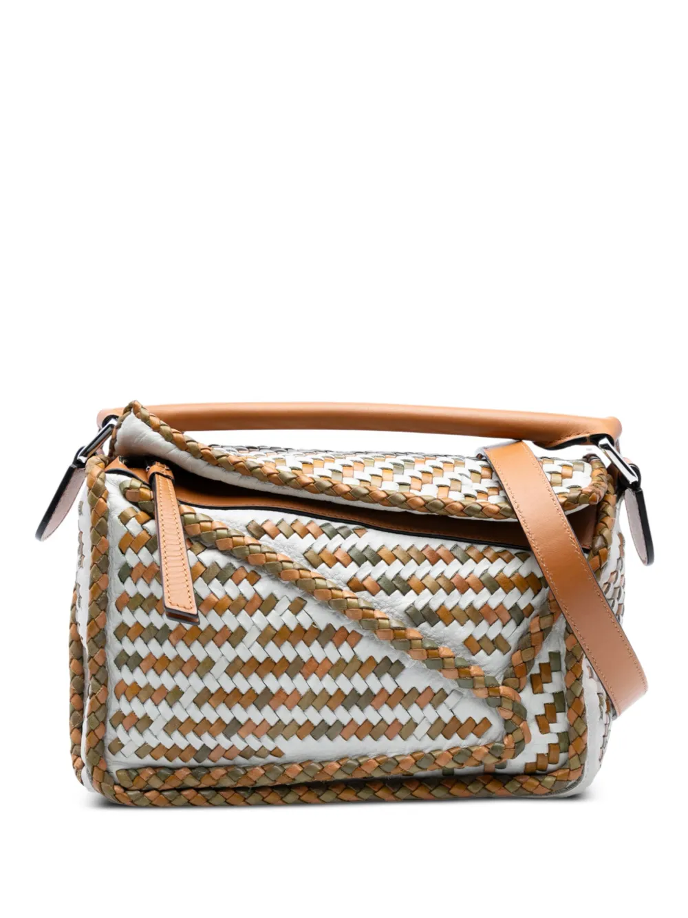 Loewe Pre-Owned 2019 スモール ウーブンカーフスキン パズル サッチェルバッグ - マルチカラー Loewe Pre-Owned 2019 スモール ウーブンカーフスキン パズル サッチェルバッグ - マルチカラー