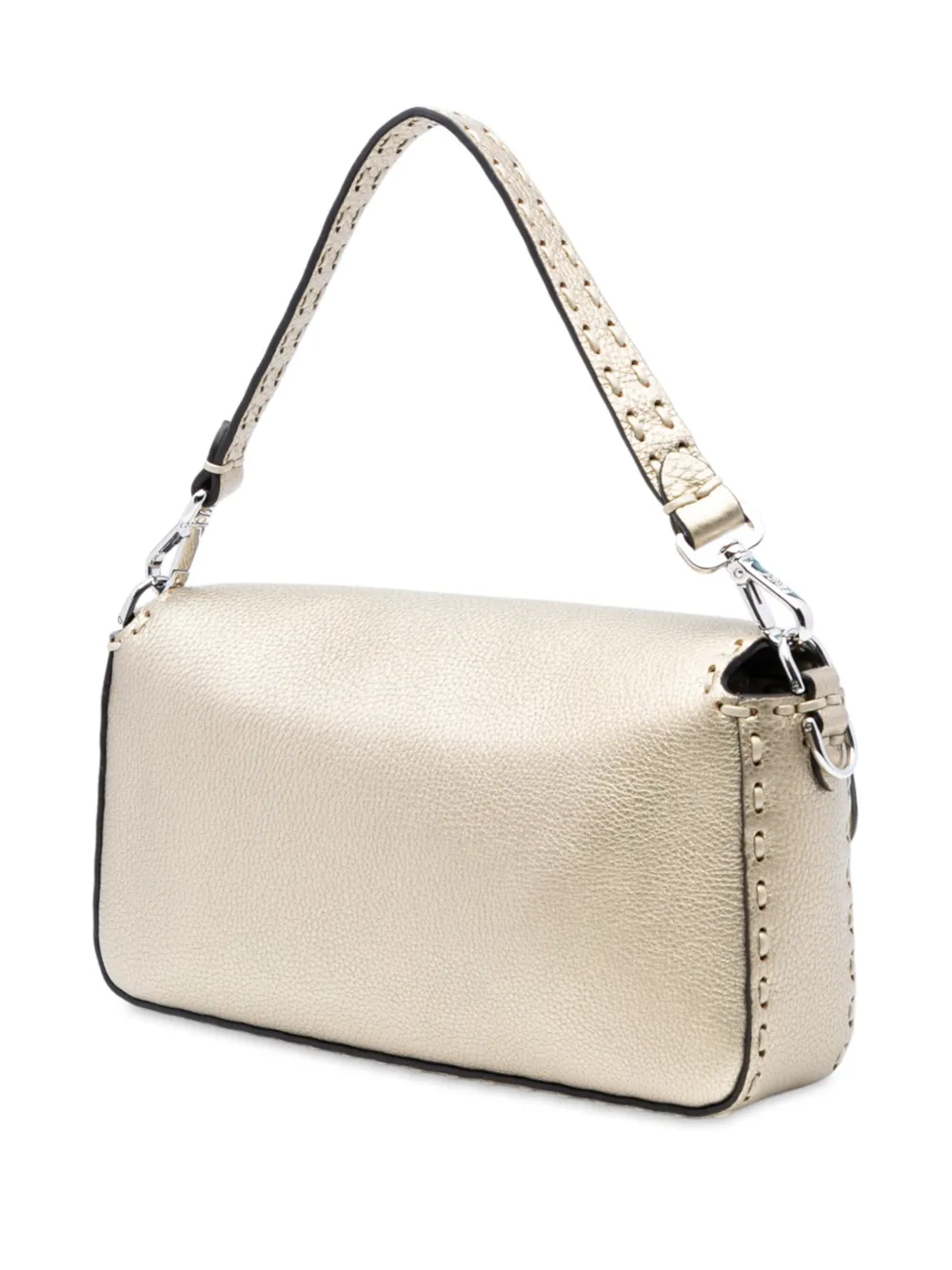 Pre-owned Fendi 2000-2010 Medium Leather Selleria Baguette Satchel In Gold