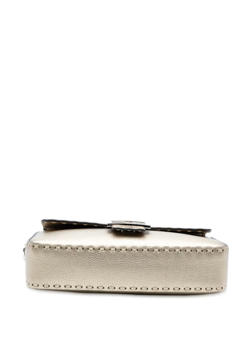 Pre-owned Fendi 2000-2010 Medium Leather Selleria Baguette Satchel In Gold