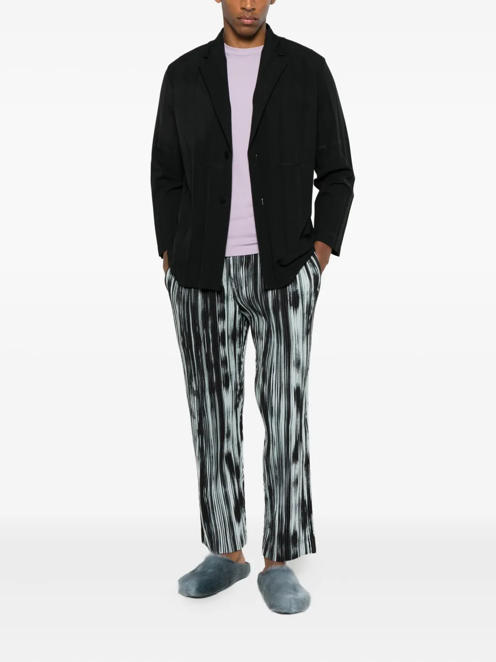 Homme Plissé Issey Miyake Plissé broek met streep - Zwart