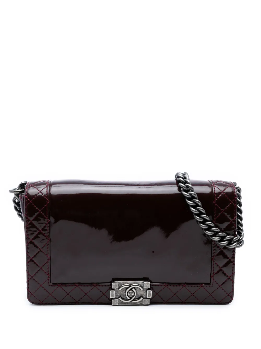 Pre-owned Chanel 2013-2014 Medium Patent Boy Reverso Flap Crossbody Bag In Red