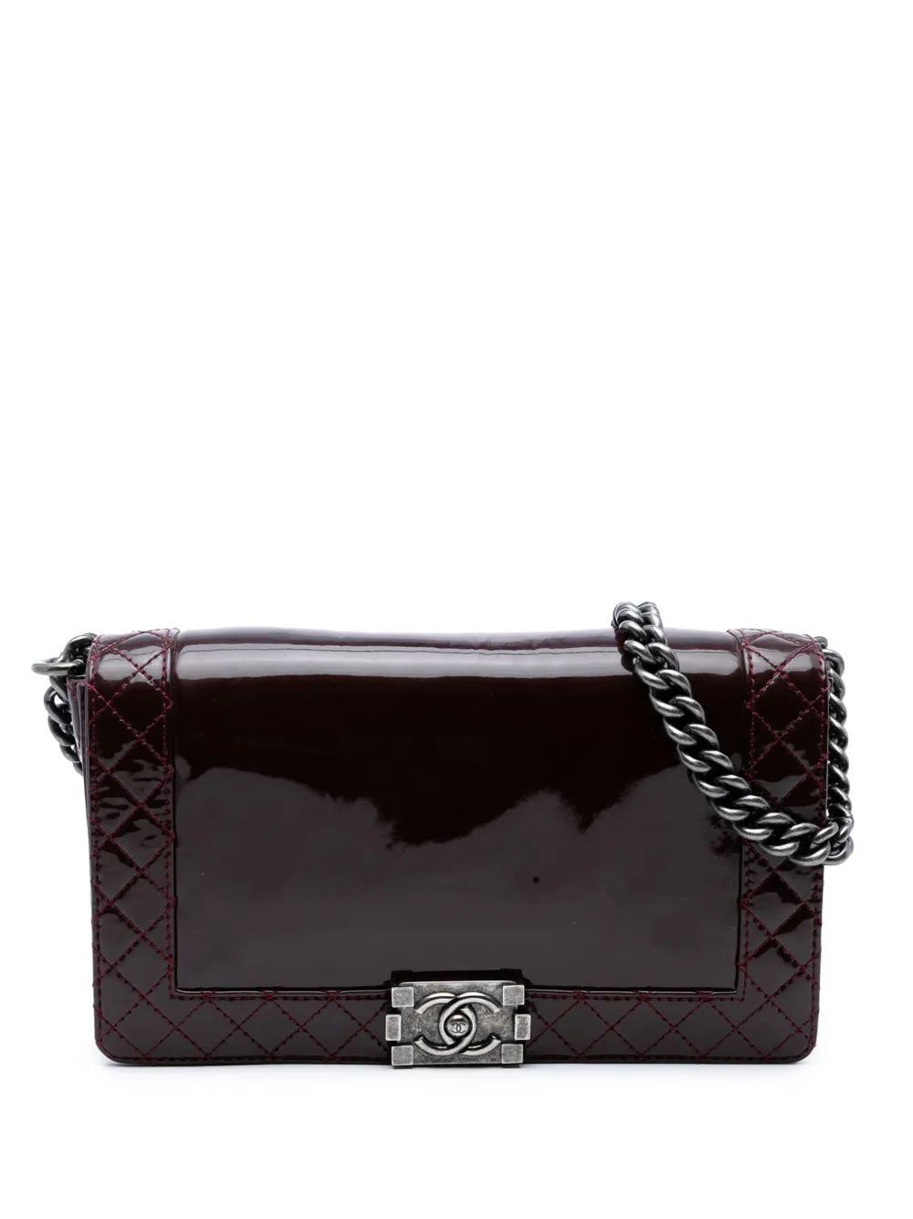 CHANEL Pre-Owned 2013-2014 ミディアム パテント ボーイ レベルソ フラップ ショルダーバッグ - レッド