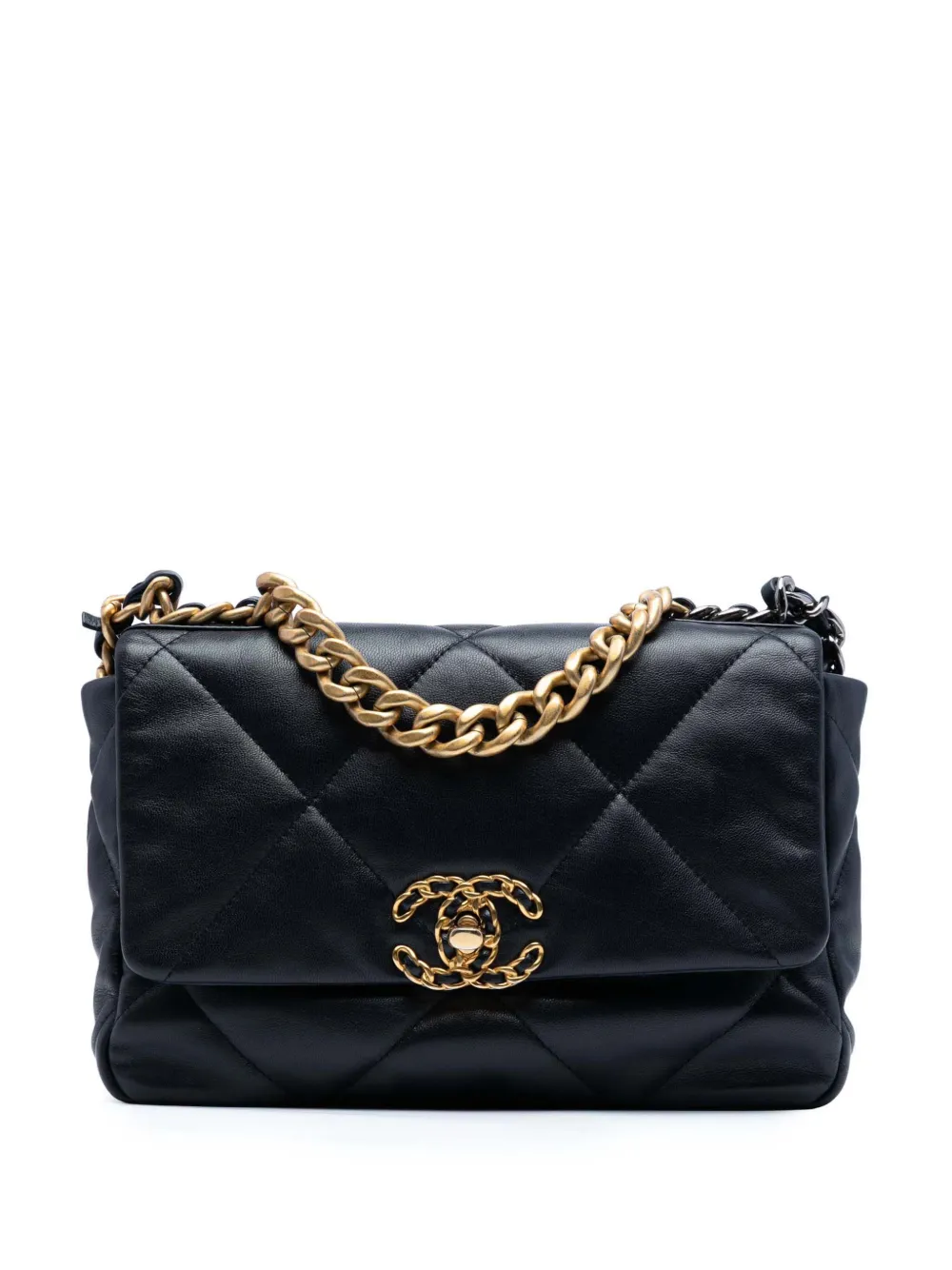 Pre-owned Chanel 2020 Medium Lambskin 19 Flap Satchel In Black