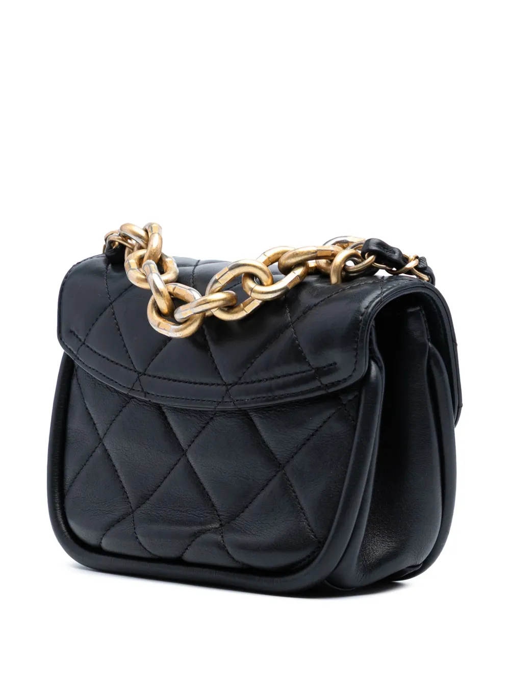 Pre-owned Chanel 2021-2025 Mini Quilted Lambskin Chain Top Handle Flap Satchel In Black