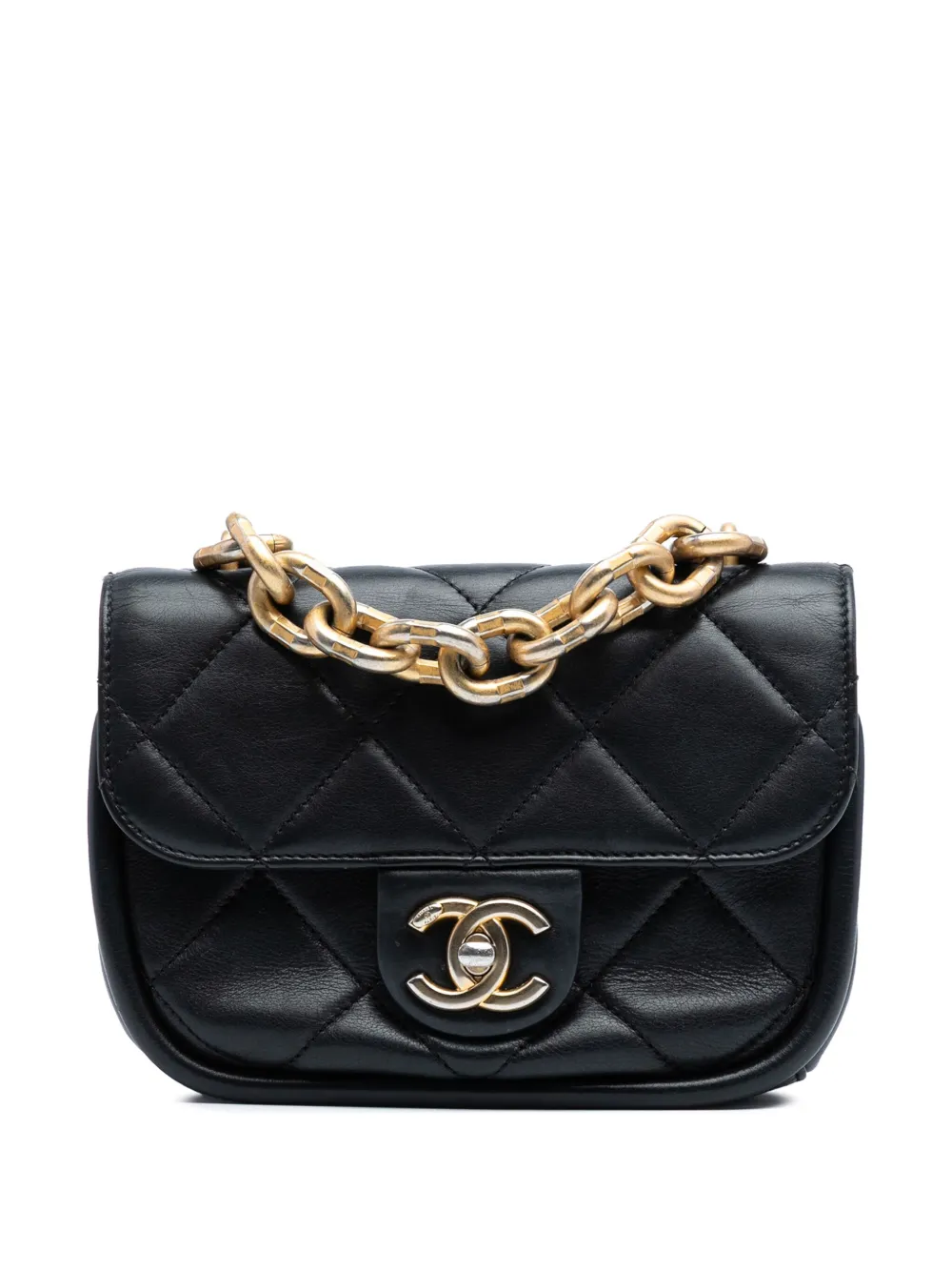CHANEL Pre-Owned 2021-2025 Mini Quilted Lambskin Chain Top Handle Flap satchel - Nero