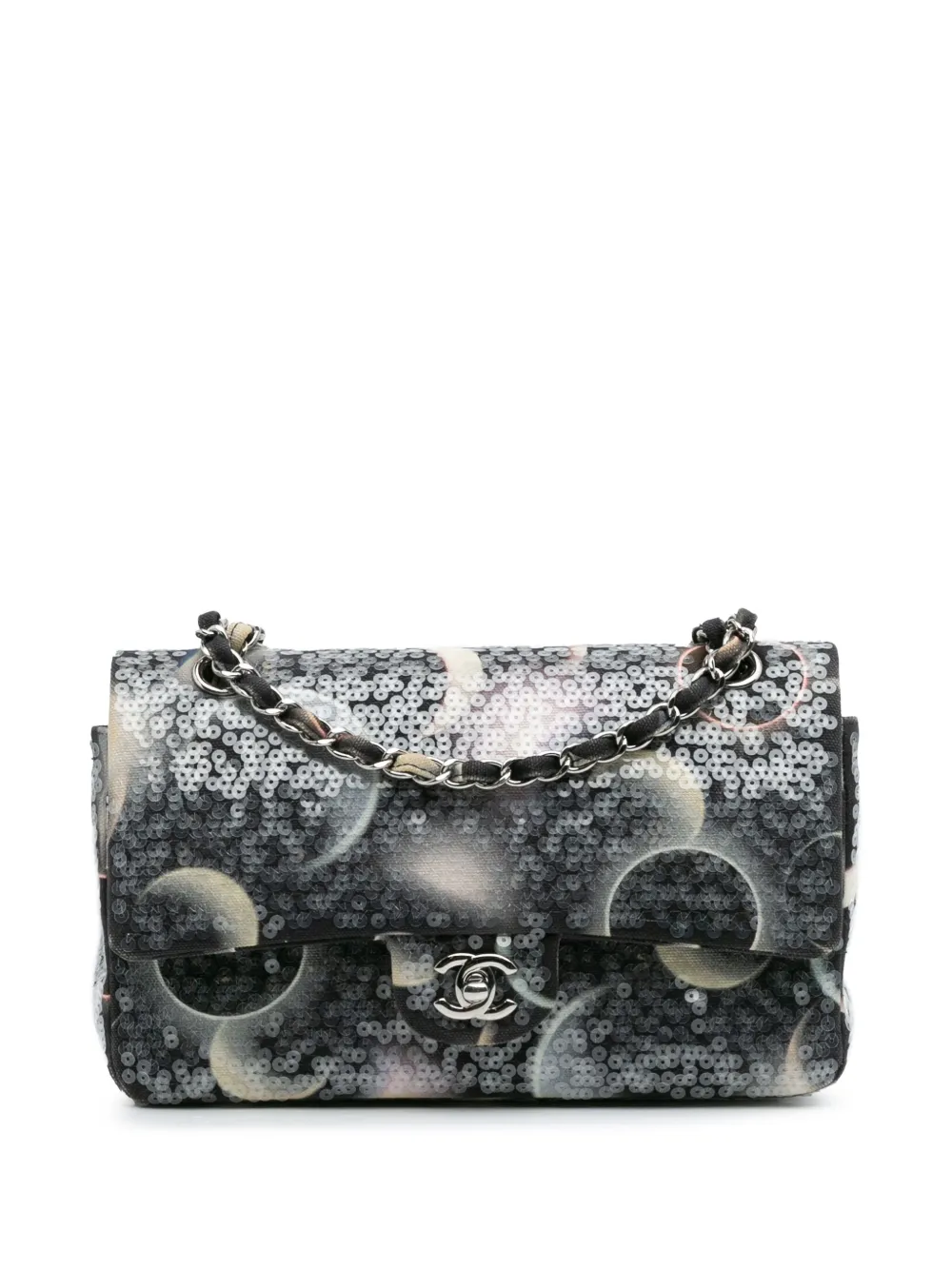 CHANEL Pre-Owned 2018 Medium Classic Canvas Sequin Moon Double Flap shoulder bag | Black | Image 1