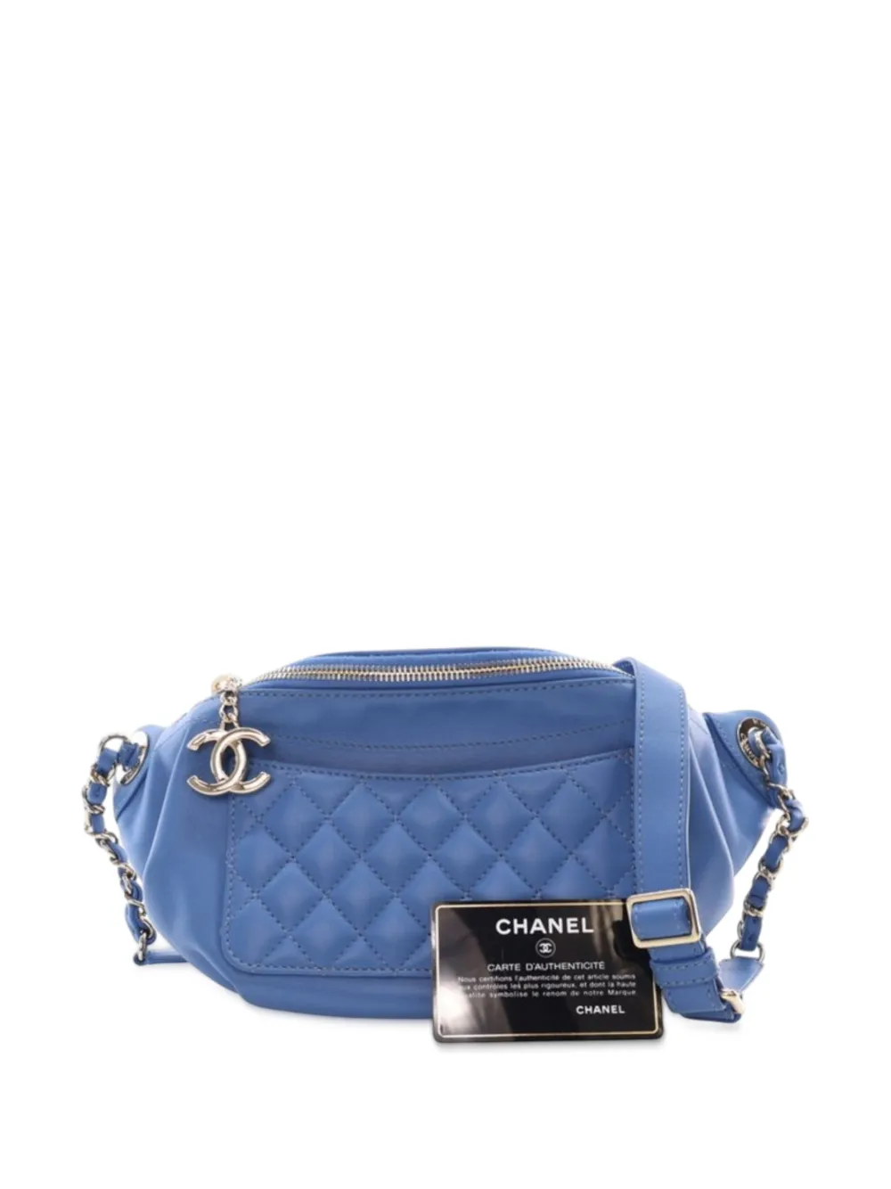 Pre-owned Chanel 2019 Quilted Lambskin Classic Bi Waist Bag Belt Bag In Blue