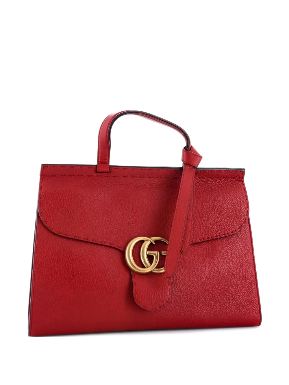 Pre-owned Gucci Gg Marmont Top Handle Bag Leather Medium Satchel In Red