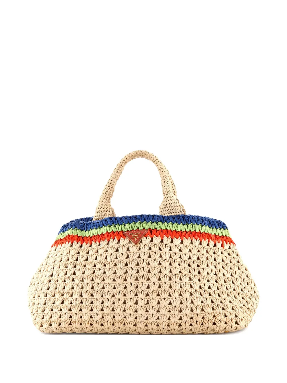 Pre-owned Prada Open Tote Woven Raffia Large Satchel In Neutral