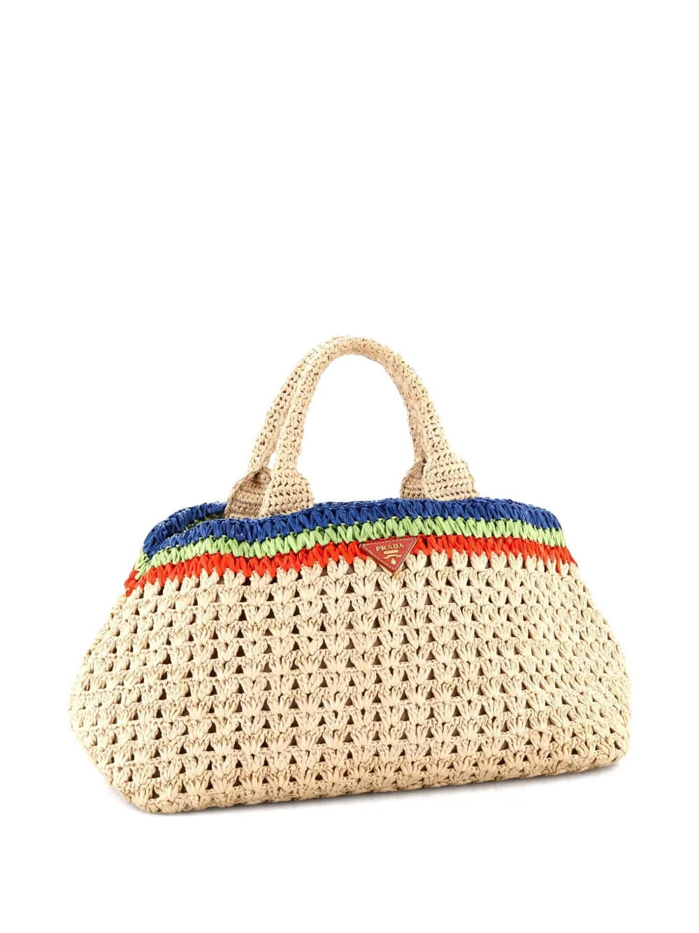 Pre-owned Prada Open Tote Woven Raffia Large Satchel In Neutral