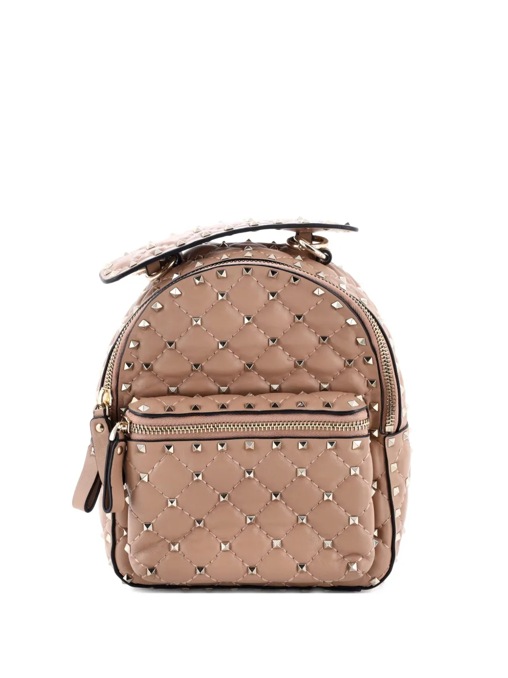 Pre-owned Valentino Garavani Rockstud Spike Quilted Leather Mini Backpack In Neutral