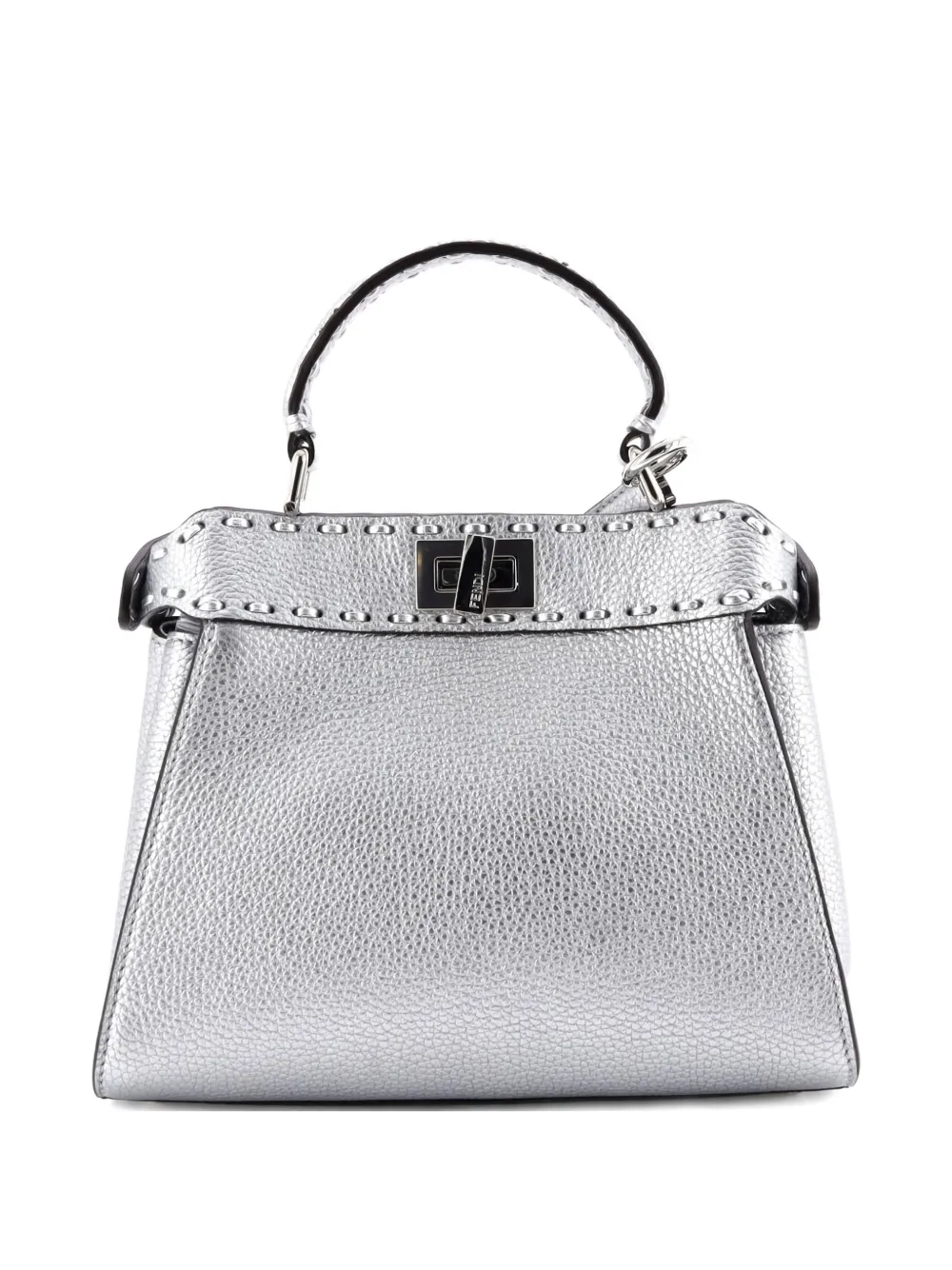 Pre-owned Fendi Selleria Peekaboo Bag Leather Mini Satchel In Silver